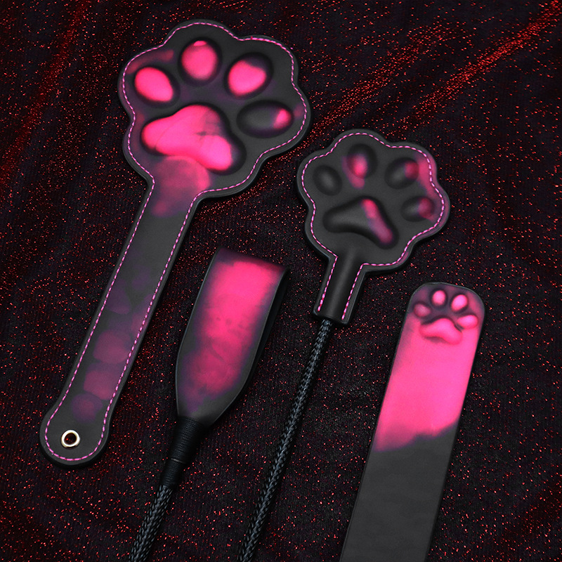 Cat Claw Bark - Körperwärme-empfindliches, farbwechselndes Leder-Spanking-Paddle mit 3D-Katzenpfoten-Design –